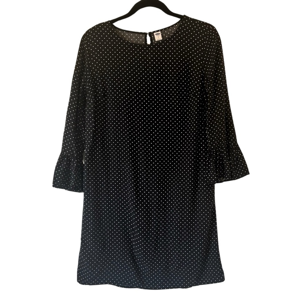 Old Navy Mini Dress Black White Shift Polka Dot Ruffle Sleeves Girly Small